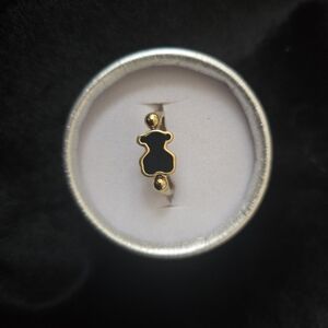 Stainless Steel Gold and Black Bear Ring Size 7.5